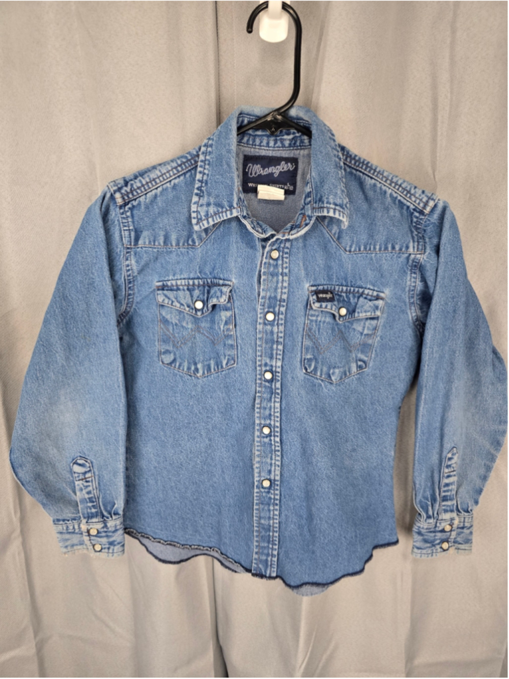 Girls Wrangler Denim Button Down Shirt Size L Blue